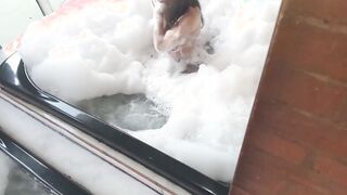 Spying on a dark-haired bathing, a dude in pansy outfit comes in and plumbs her in the pear gag-shaped caboose and submerges his salami in her pooper, buxom and ample-culo Latina brown-haired.