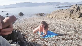 Exhibitionist Showcases his Boner for a Naturist Mummy. She Deepthroated on the Beach