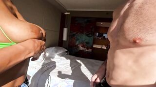 A youthfull black nymph with giant all-natural knockers gets plowed firm by a stranger with a massive manmeat