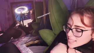 pretty red-haired has ejaculation while being drilled by machine