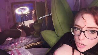 pretty red-haired has ejaculation while being drilled by machine