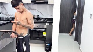 My meaty-boobed COUGAR stepmother catches me eyeing pornography and makes my wish come true: being able to poke a female and fellate my spunk all over her.