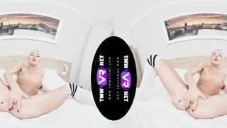 Blonde's solo soiree in sofa